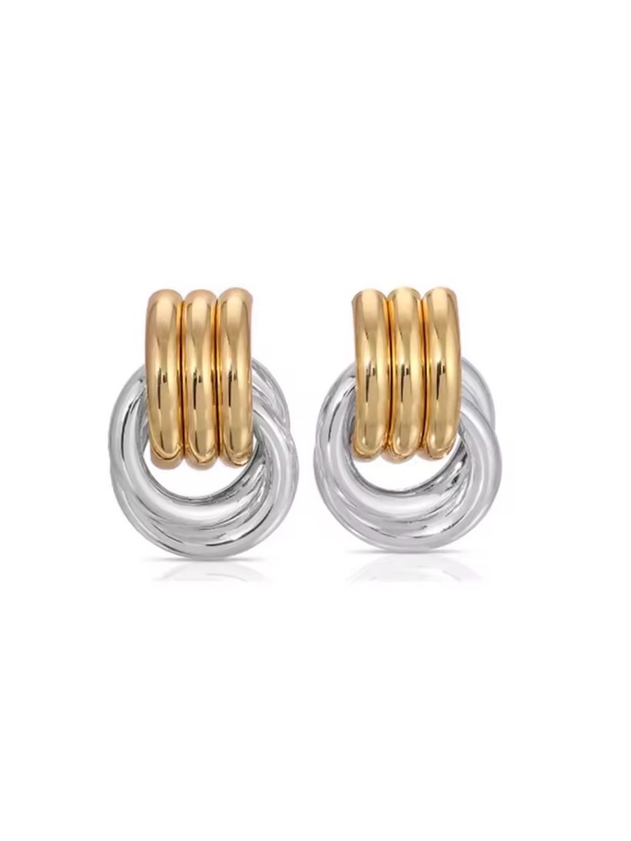 New Doorknocker Earrings Two-Tone Gold Silver Jl29